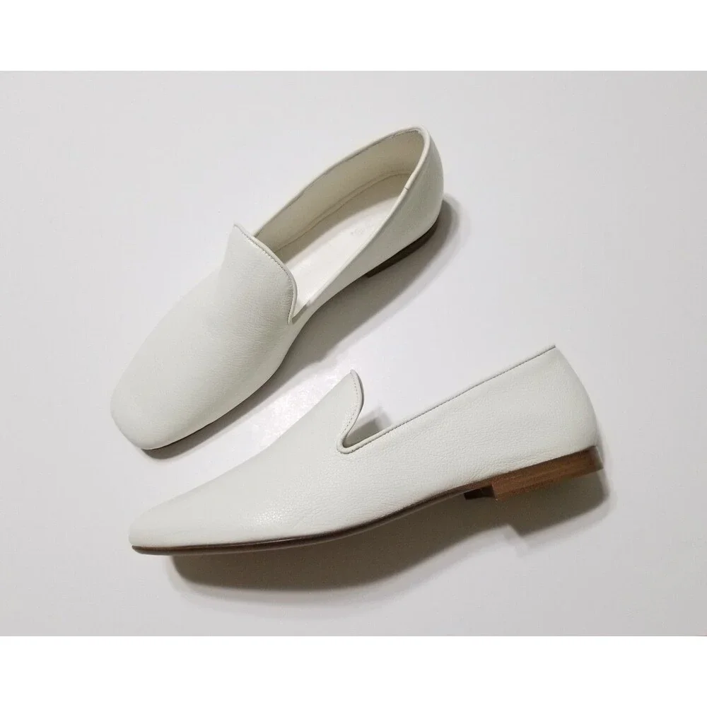 NIB Vince Bray White Leather Flat Loafer Smoking Slipper Size 6.5, 8, 8.5 $295
